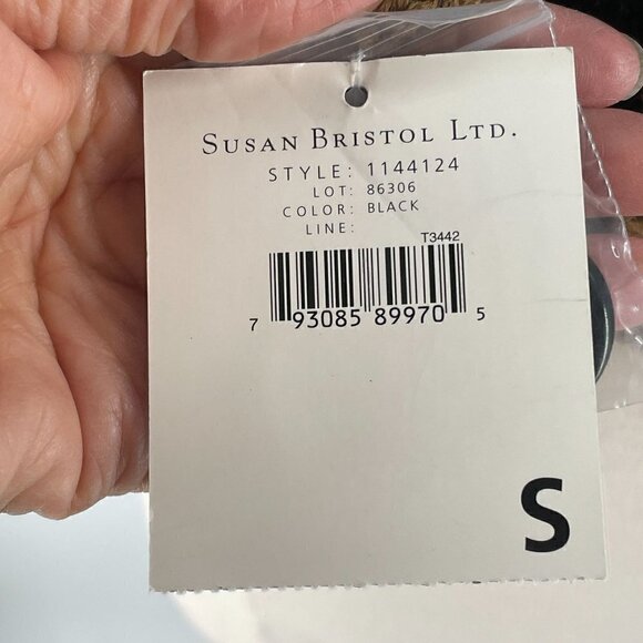 NWT Vintage Dead Stock Hand Embroidered Mixed Knit Bobble Black Tan Cardigan S - Picture 12 of 12